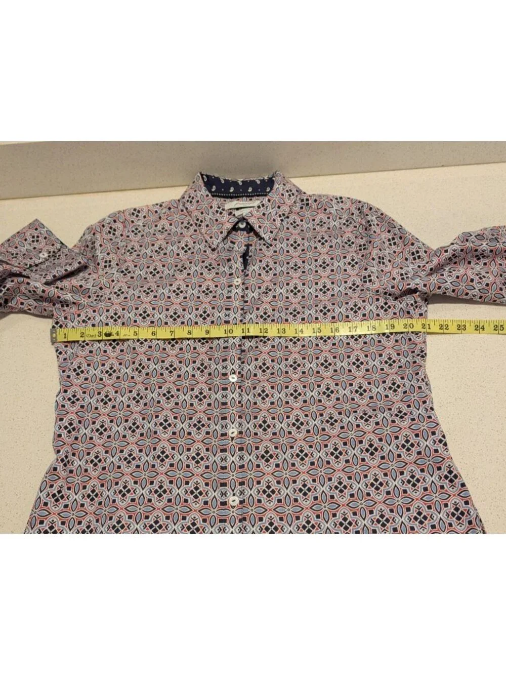 Foxcroft Womens Wrinkle-Free Button-Up Shirt Size 14 Geometric Print 3/4 Sleeves - Picture 8 of 15